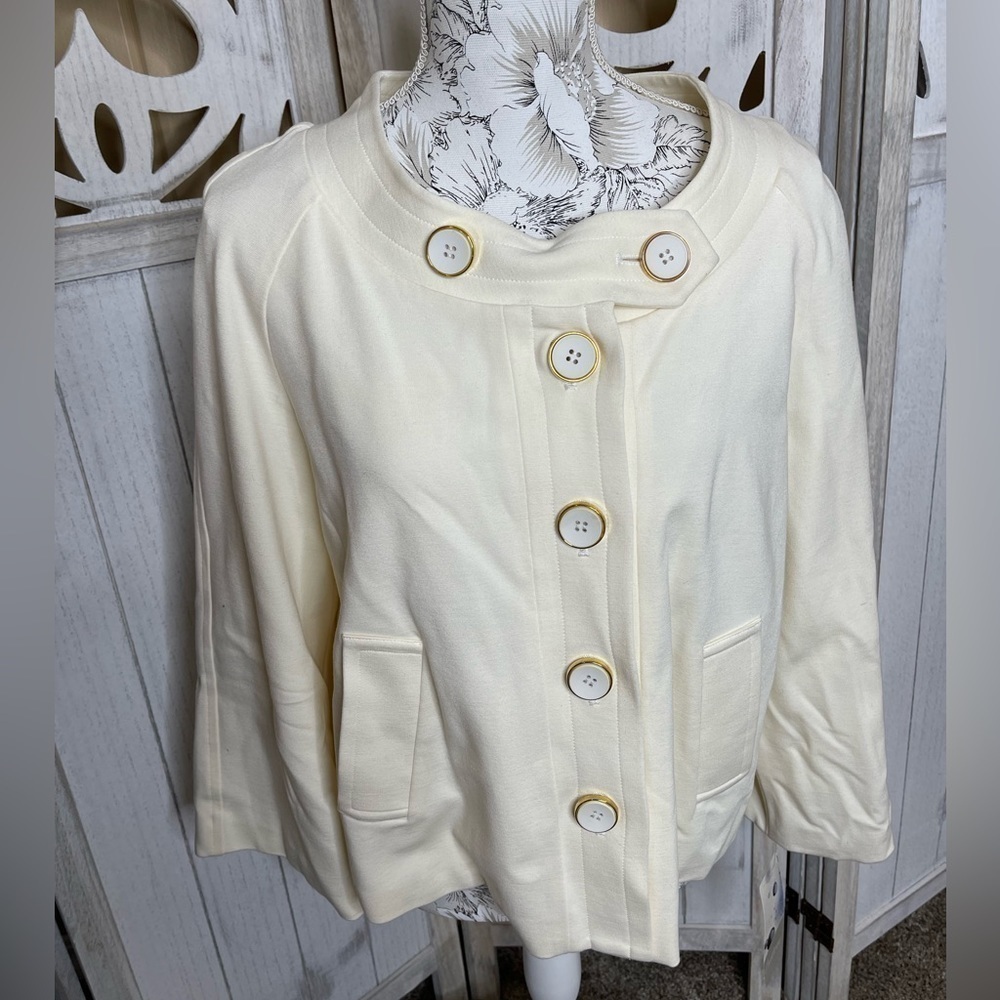 New! Cartise Women's Red Cream Jacket Blazer Blouse Large Button Sz 10 US